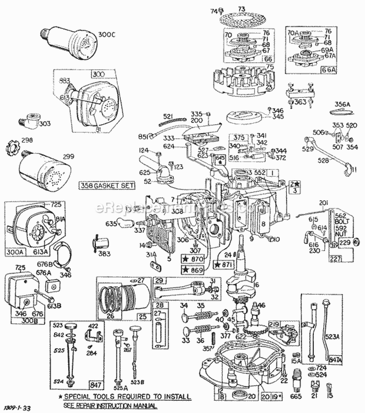 Cyl Mufflers Piston Sump Diagram and Parts List for  Briggs and Stratton Engine